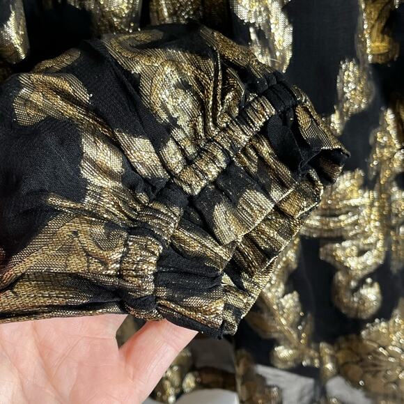 HALE BOB Viola Top Off Shoulder Black & Metallic Gold Floral Blouse Size Small - Picture 4 of 7